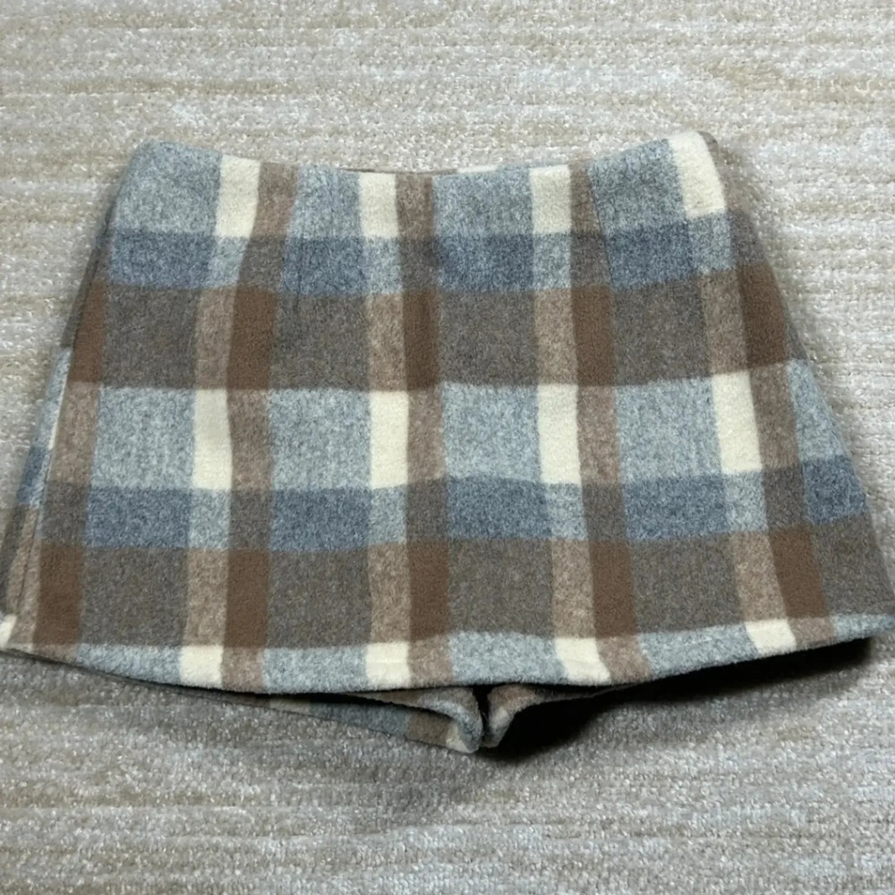 Womens High Waisted Plaid Shorts Brown Grey Cream AU471450 Size L